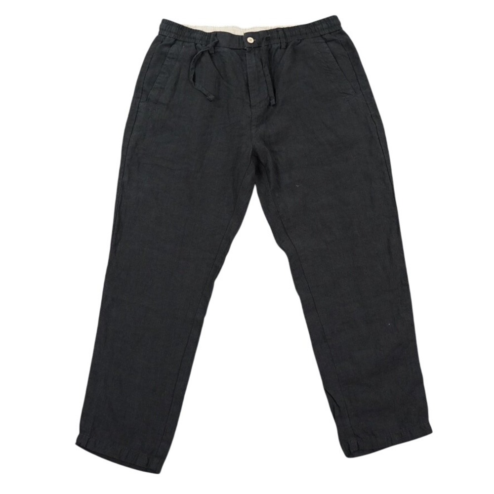 Kidoriman Linen Pants Mens XXL Black 27" Inseam Cropped Drawstring Relaxed Fit